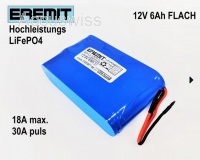 EREMIT 12V 6Ah F1x4 LiFePo4 Akku flach mit BMS Power Pole Stecker