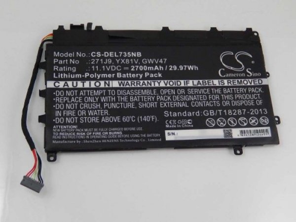 24824_0WVB08LYyYldwF Akku ersetzt 0GWV47, 271J9, YX81V passend für Dell Latitude 13 7000, 7350