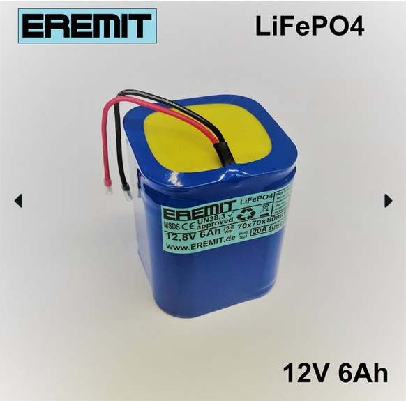 25101_07E21IGnIykkAt EREMIT 12V 6Ah F2x2 LiFePo4 Akku mit BMS und JST-PH 2.0mm Stecker