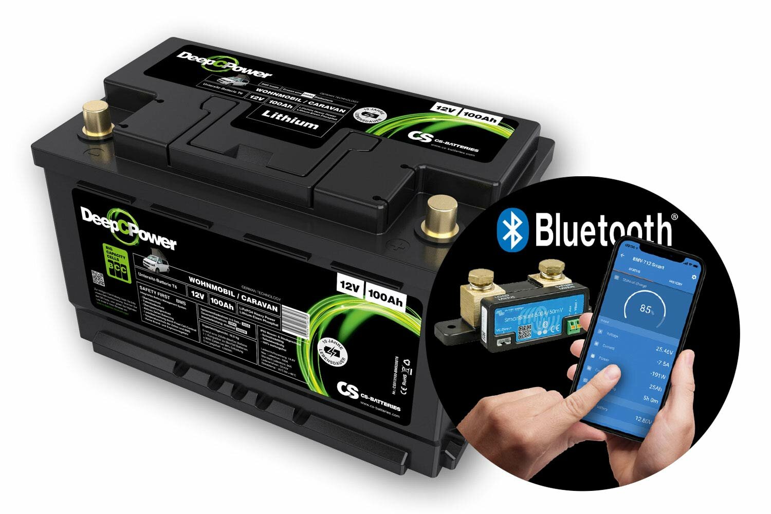 23831_0 LiFePO4 VW T6 Caravan Batterie 12V 100Ah + 500A Mess-Shunt Bluet