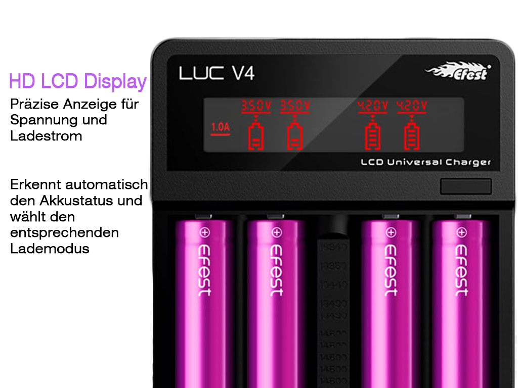 17033_21ezEkFVRBIVJA Efest LUC V4 Ladegerät für 3,6V -3,7V Li-Ionen Akkus Neueste Version 2.0