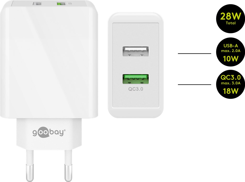 18450_0 Dual USB Schnellladegerät USB - QC3.0, 28Watt