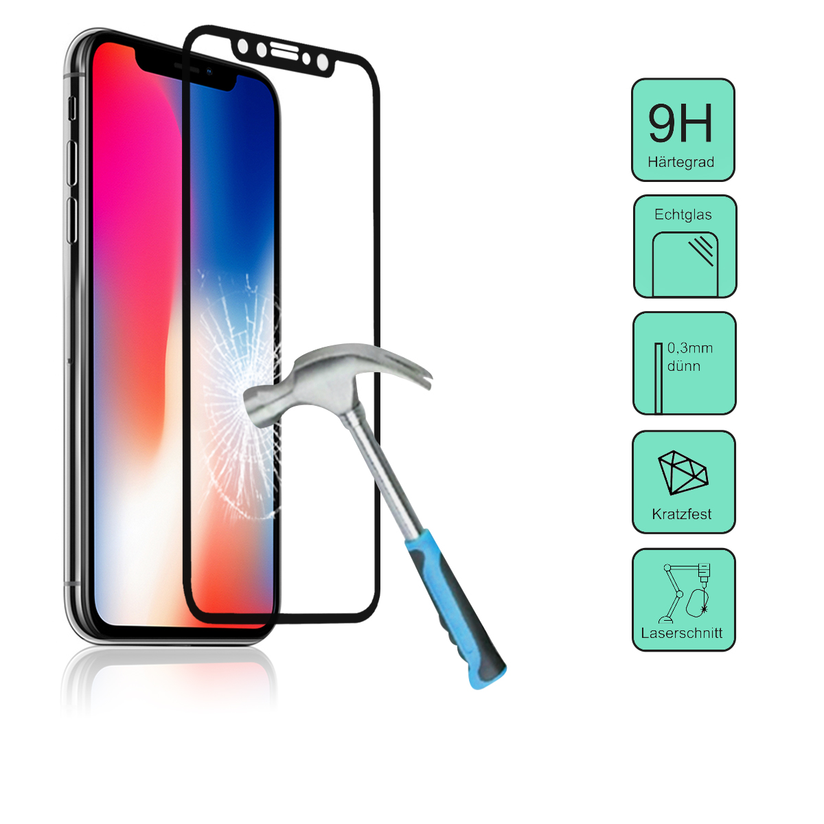 22985_0SKkcKlZN5KtaA 3D Display Schutzglas passend für Apple iPhone X / XS schwarz