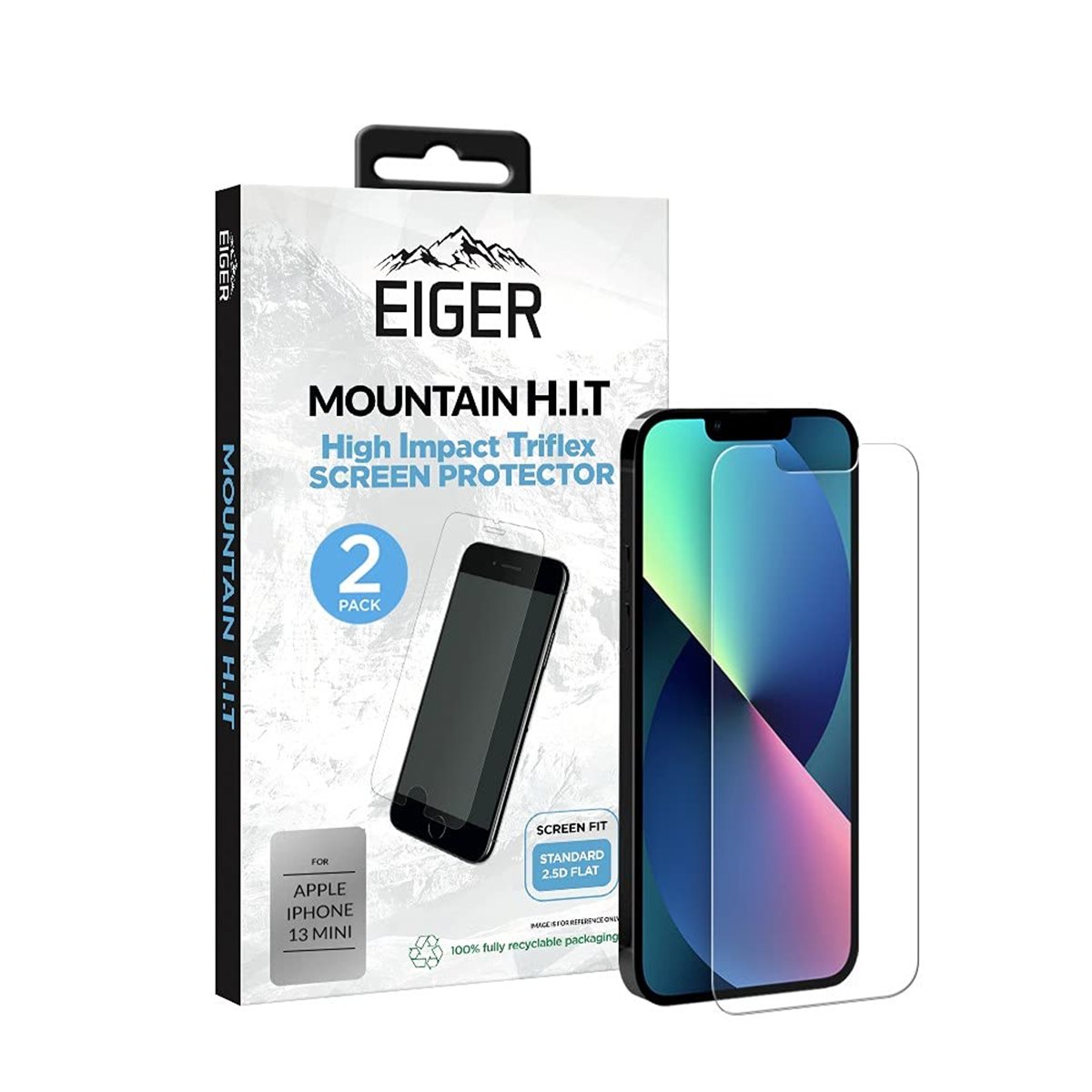 26173_0 EIGER APPLE IPHONE 13 MINI DISPLAY-GLAS (2ER PACK) HIGH-IMPACT TRI FLEX KLAR
