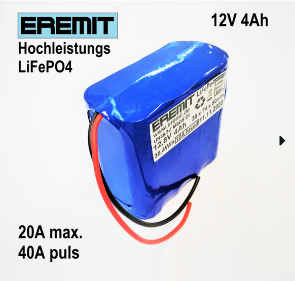 25076_0nj8l9RnOixI38 EREMIT 12V 4Ah F2x4 LiFePo4 Akku mit BMS 5.5/2.1mm Rundstecker
