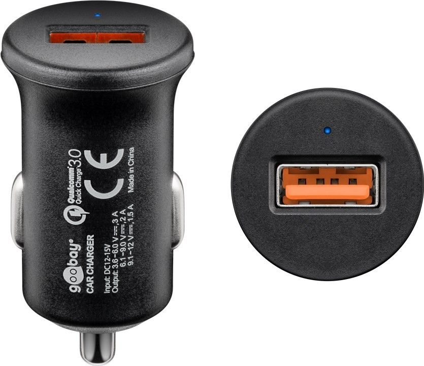 9276_0 KFZ Lade-Adapter 12V zu USB Schwarz QC3.0