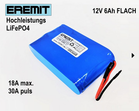 25088_07hOB9w81YeE5J EREMIT 12V 6Ah F1x4 LiFePo4 Akku flach mit BMS JST-SM 2.54mm Stecker
