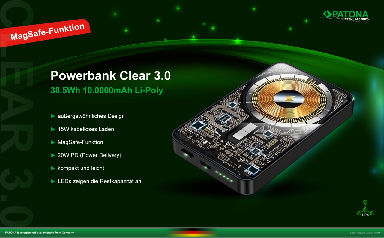 17625_2iTiDZveET9gng Patona Powerbank Clear 3.0, PD20W, MagSafe, 10000mAh kabellose Ladung