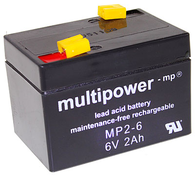 18169_0NhMUMDX1645Je Multipower MP2-6 Bleiakku, 6V 2Ah Faston 4,8mm