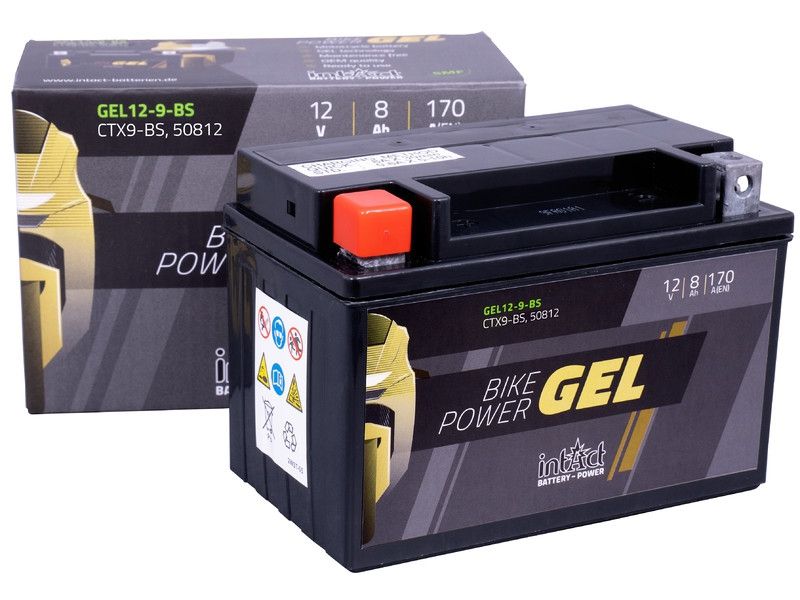 Intact GEL12-9-BS Batterie moto GEL remplace YTX9-4, YTX9-BS 12V 8Ah
