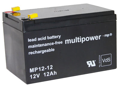 18163_0 Multipower MP12-12 Batterie au plomb 12V 12Ah Faston 4.8mm remplace A512/10S, LC-RA1212PG