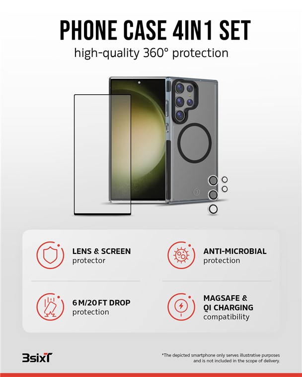 27348_1 3sixT 4in1 Protection Cover für Samsung Galaxy S24 Ultra, transparent