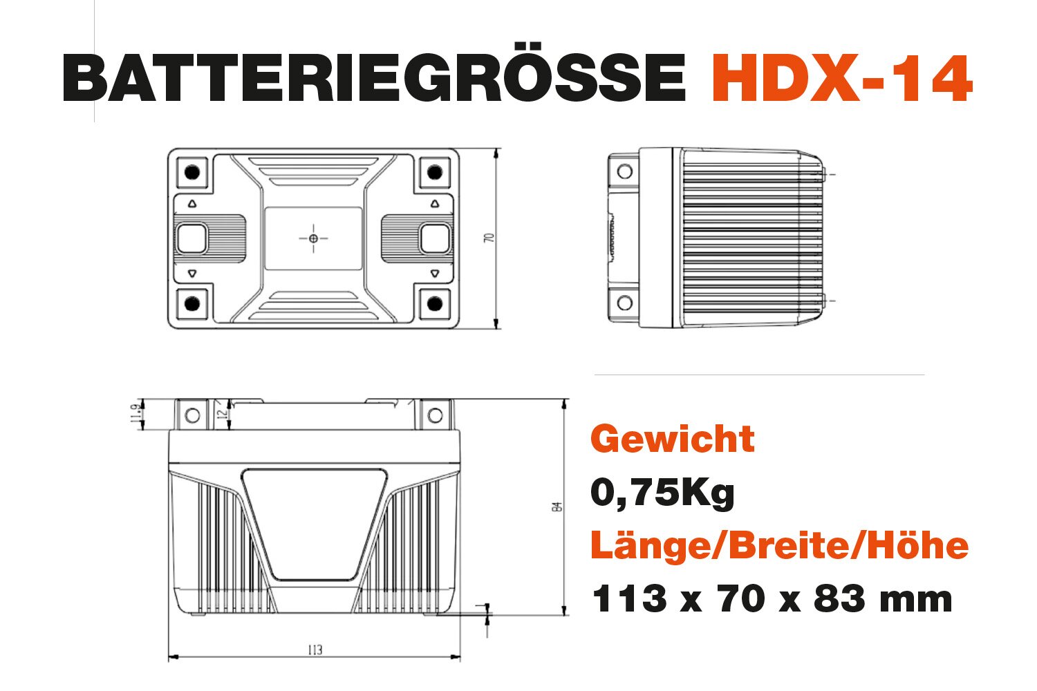 26137_36bbICqzkdhrir 12V 5Ah LiFePO4 Heavy-Duty HDX-14 Motorrad Starterbatterie 400CA (PbEq 5-14Ah)