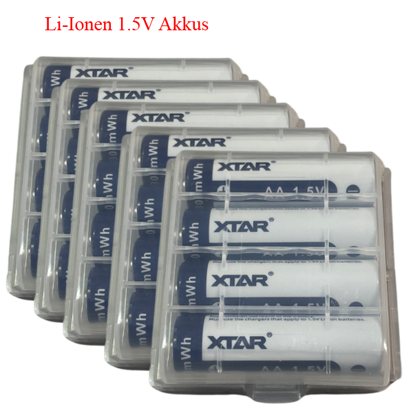 25226_0 5x 4er Pack Xtar AA 1.5V 3300mWh (2000mAh) Li-Ion Akku in der Plastikbox