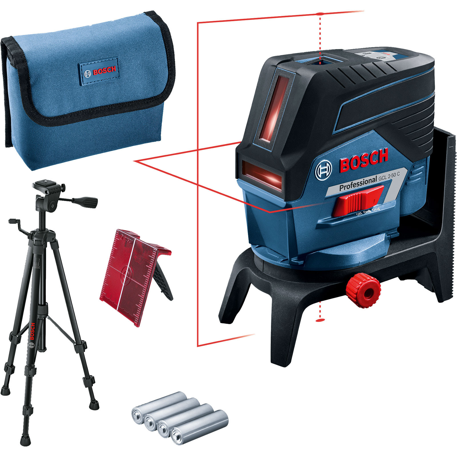 25963_0 Bosch Kombilaser GCL 2-50 C / 4x 1,5 V-LR6-Batterien + Akku-Adapter