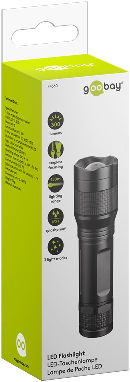 10531_3 LED-Taschenlampe High Bright 300, 300 Lumen, Zoom-Funktion