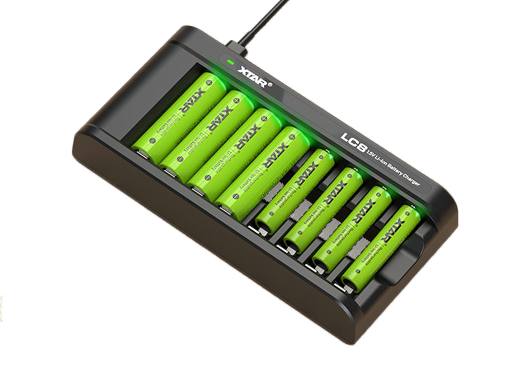 27353_3 Xtar LC8 Ladegerät inkl. 8x AA, LR6, 1.5V Li-Ion Akkus mit Akku-Wechselanzeige