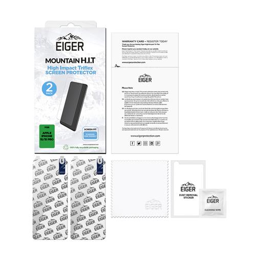 iPhone 15/15 Pro, Eiger Mountain H.I.T, High Impact Triflex (2er Pack)