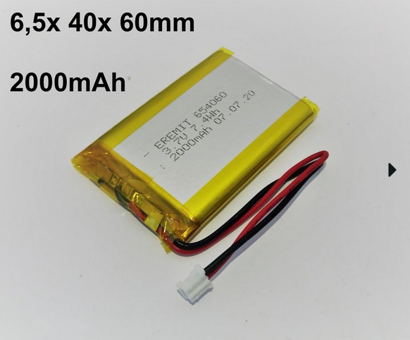 24978_0e9b3QUzQldnyU Akku 654060 3.7V 2000mAh Li-Polymer JST-SM 2.54mm Stecker
