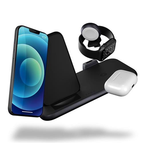 27317_0 4 in 1 Wireless Charger Aluminium für Iphone und Diverse Geräte, schw.