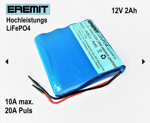 25059_0ZxqASMaK95jID 12V 2Ah 1x4 flacher LiFePO4 Akku mit BMS Power Pole Stecker
