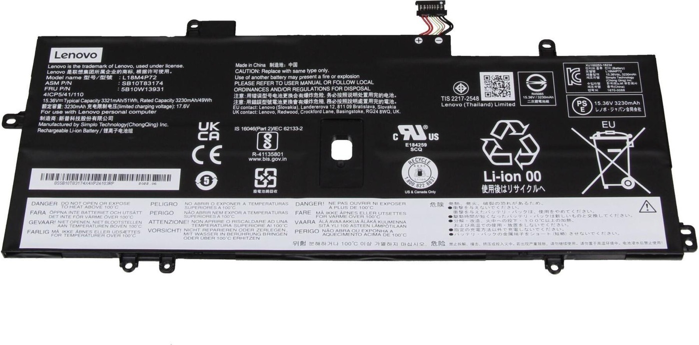 27475_0 Lenovo L18C4P71 Originalakku 51Wh passend für Thinkpad Yoga 4. Generation