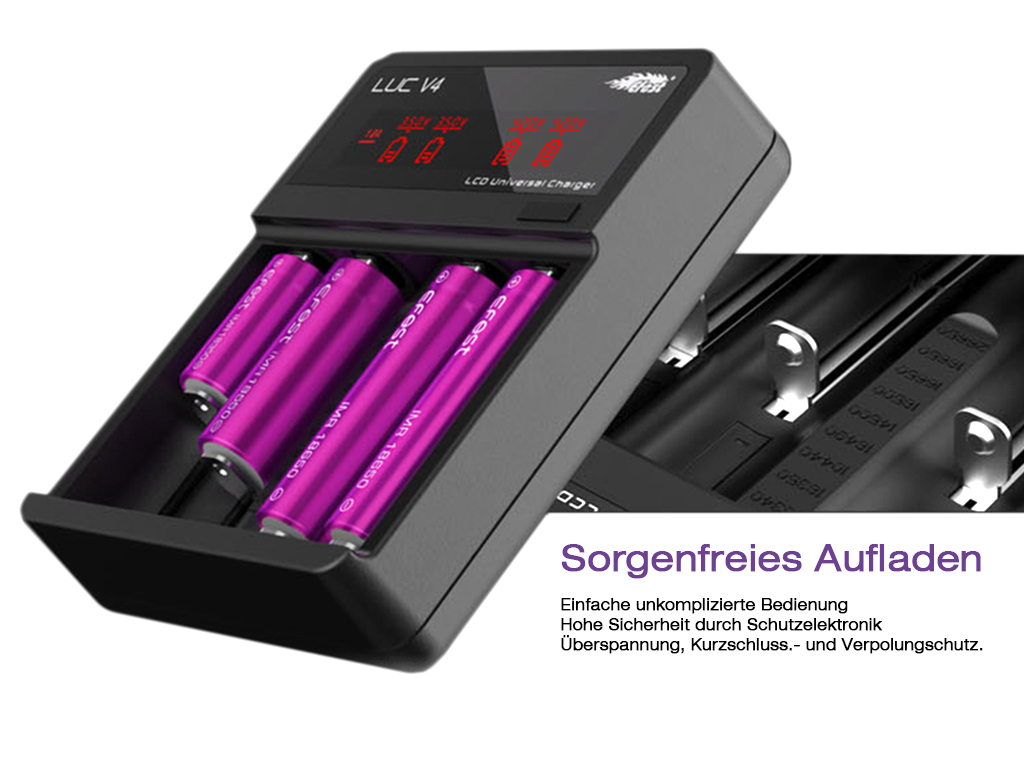17033_1nN21LjoRwsOg9 Efest LUC V4 Chargeur pour batteries 3,6V -3,7V Li-Ion Dernière version 2.0