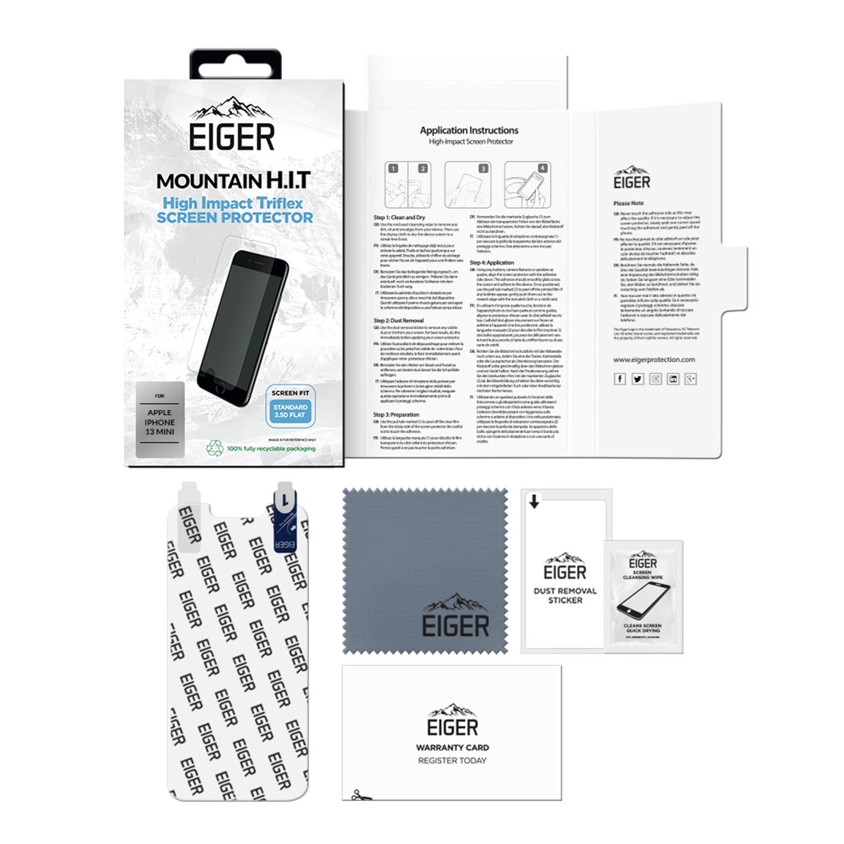 26171_14mhzd2mvM09ej EIGER APPLE IPHONE 13 MINI DISPLAY-GLAS (1ER PACK) HIGH-IMPACT TRI FLEX KLAR