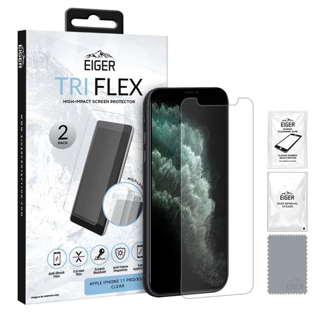 26283_0fZqv85akOcRCA EIGER APPLE IPHONE 11 PRO, XS, X GLAS (1ER PACK) TRI FLEX HIGH-IMPACT CLEAR